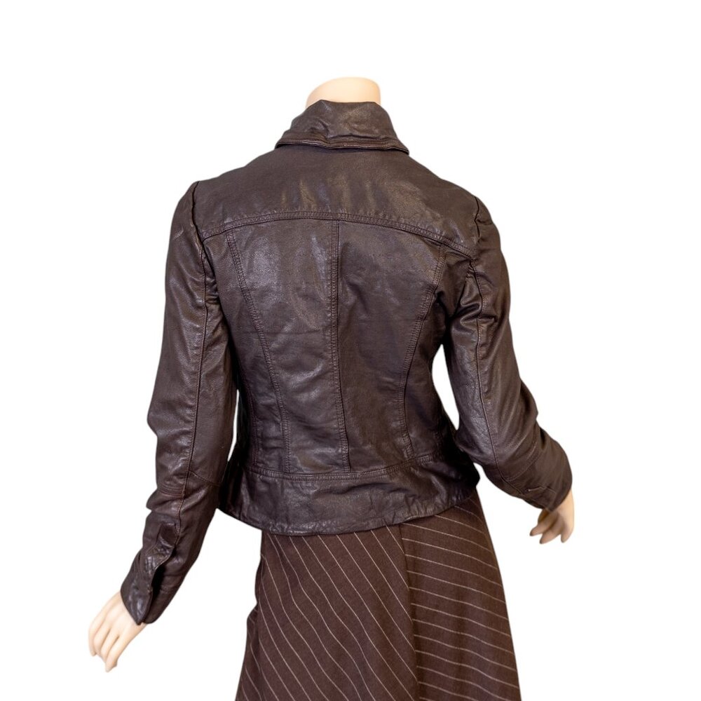 AllSaints ALL SAINTS Belvedere Bitter Brown Leather Gillet Jacket * Size 8 - Picture 9 of 14
